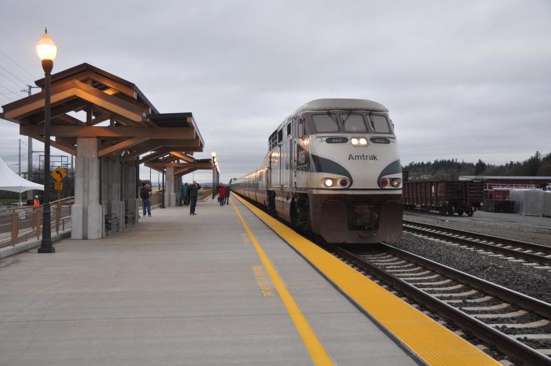 Amtrak Cascades train at Stanwood Station, Washington